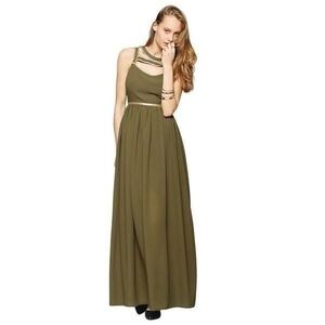 Staring at Stars Olive Mesh-Trim Maxi Dress